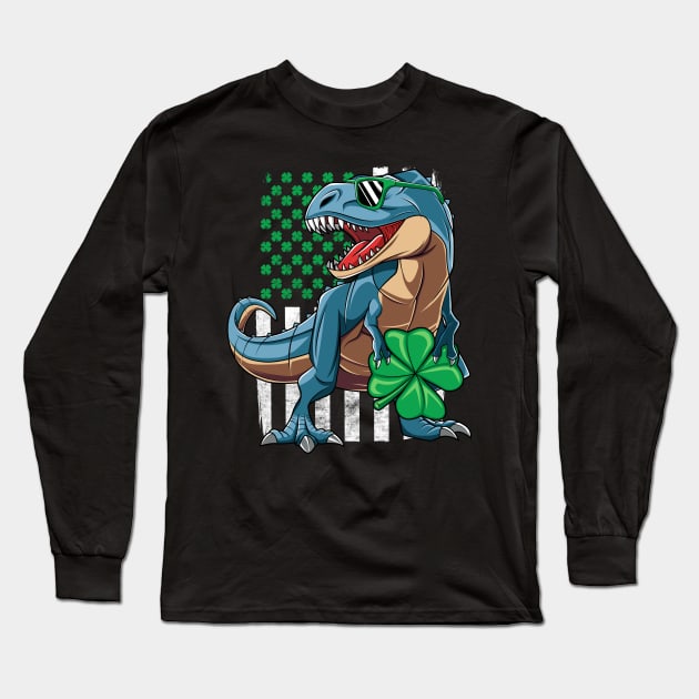 Irish Dinosaur T-Rex St Patrick's Day Gift For Boys Kids Long Sleeve T-Shirt by HCMGift